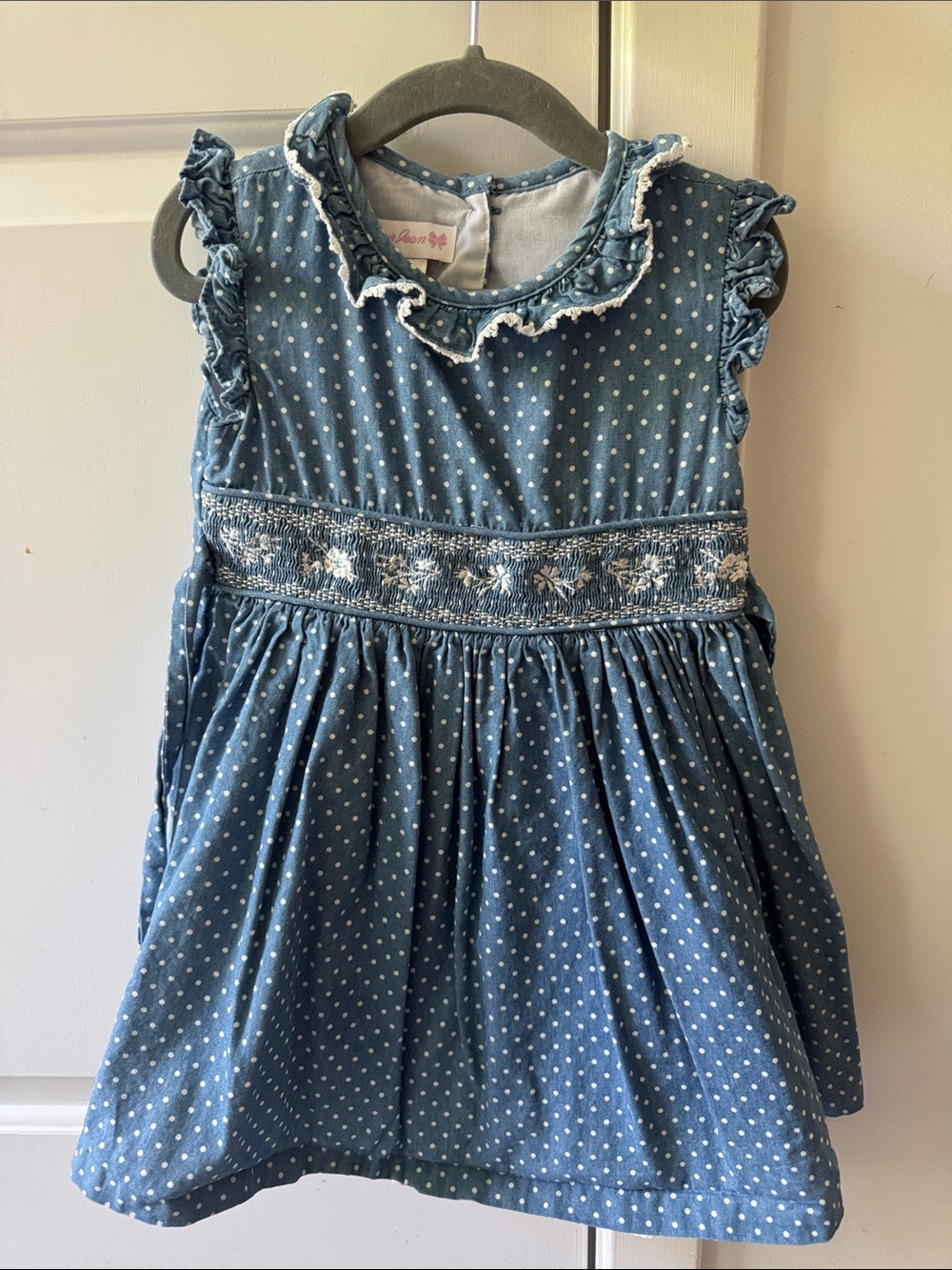 Blue Polka Dot Smocked Ruffle Sundress